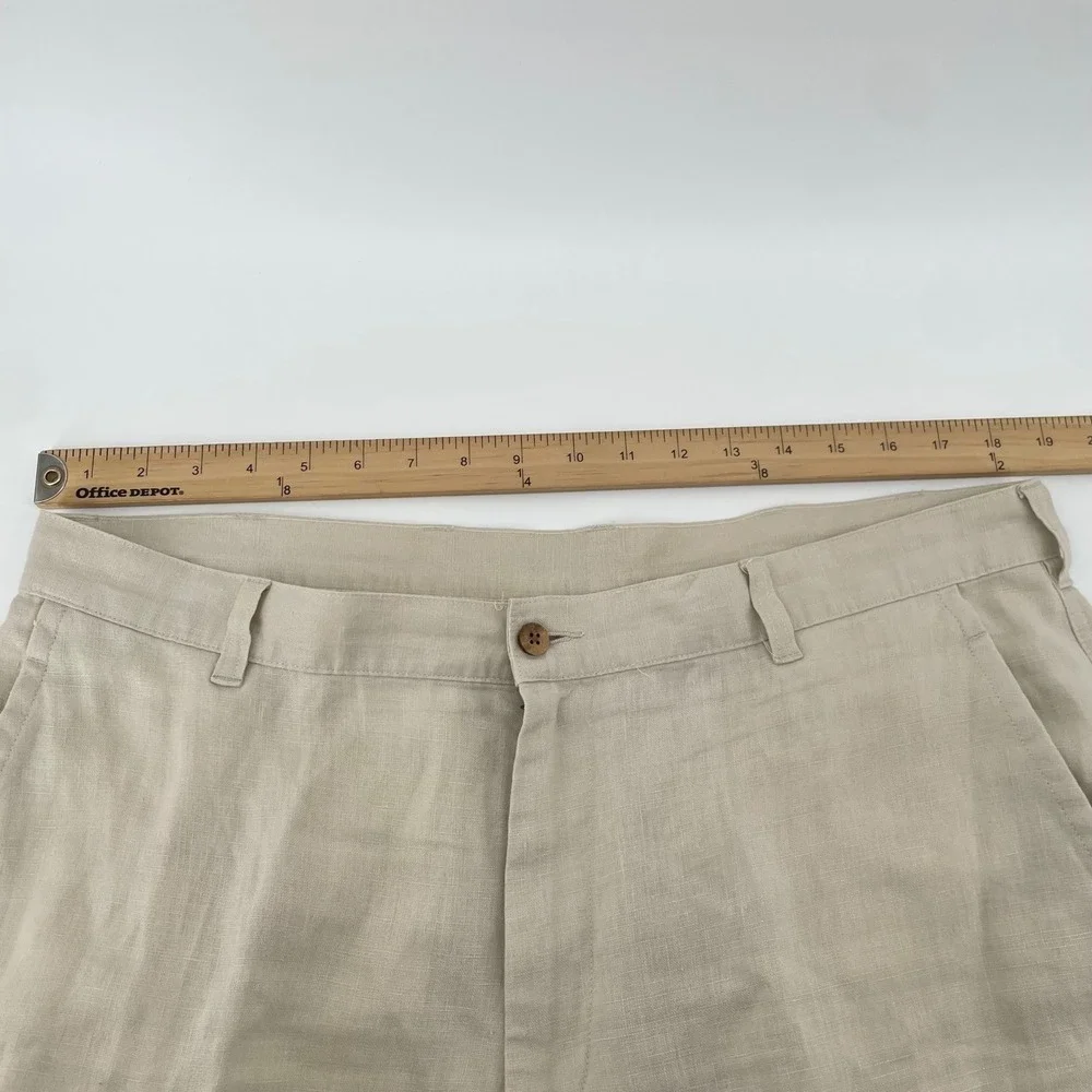 Jos. A. Bank Linen Pants Mens 38x29 Beige Flat Front Straight Leg Casual Summer